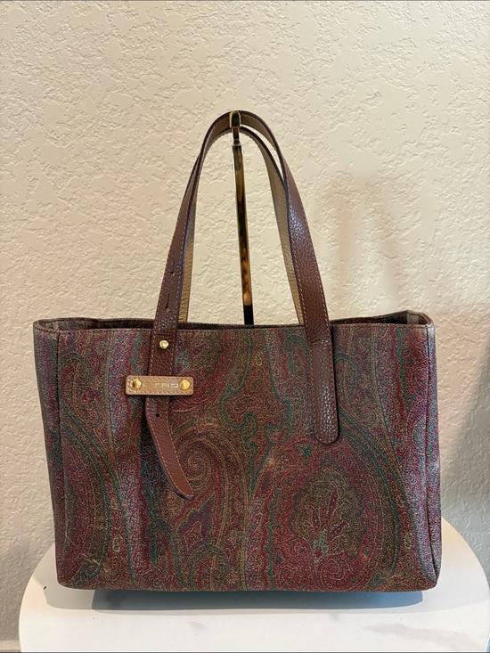 Etro Handbags - Etro Paisley Pattern Brown Leather-Trim Tote Bag